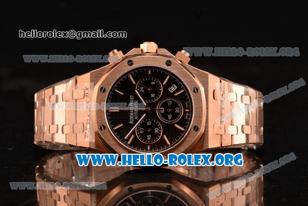 Audemars Piguet Royal Oak Chronograph Miyota OS20 Quartz Rose Gold Case with Black Dial and Rose Gold Bracelet - Click Image to Close